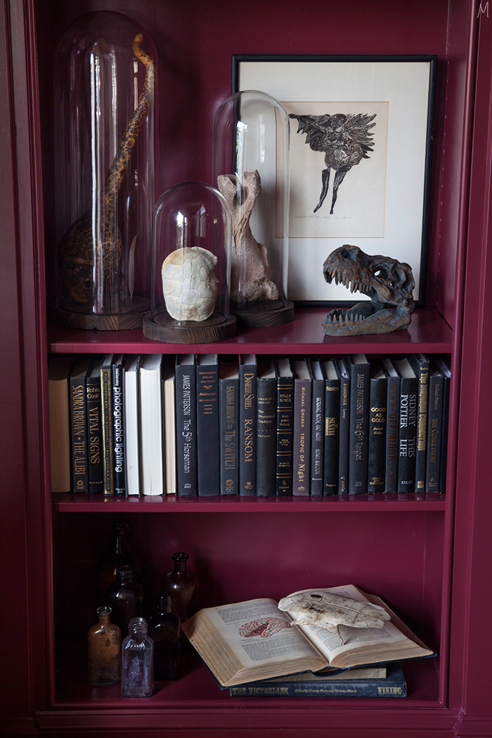 the-makerista-halloween-decor-curiosities-bookshelves-library-berry-color-black-and-white-spooky-img_6377