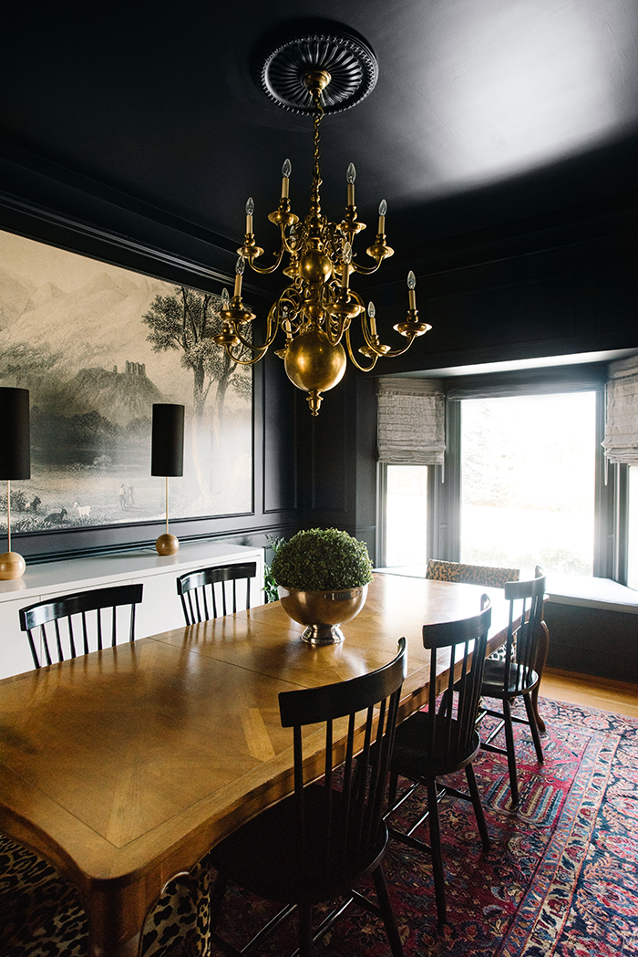 the-makerista-dining-room-black-walls-loom-decor